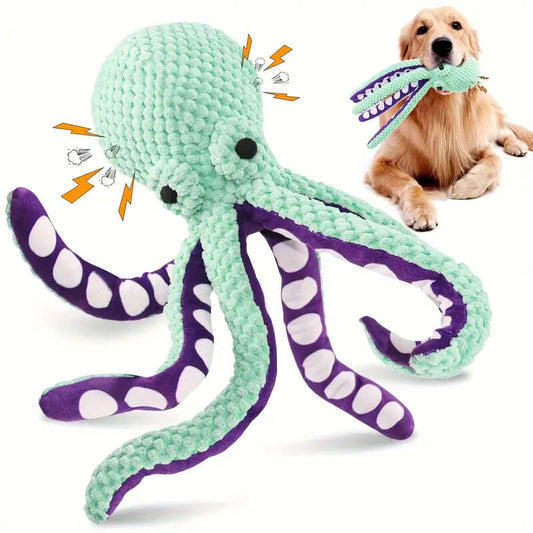 Octopus Design Squeaky Plush Dog Toy
