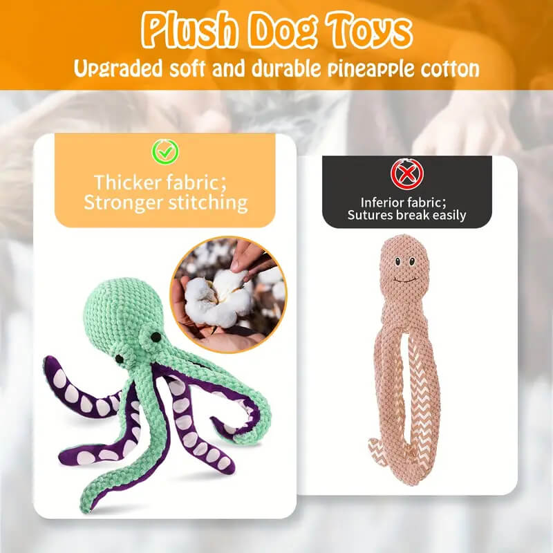 Octopus Design Squeaky Plush Dog Toy